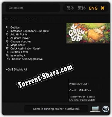 Golembert: Трейнер +10 [v1.5]