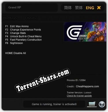 Grand RP: Читы, Трейнер +6 [CheatHappens.com]