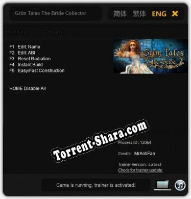 Трейнер для Grim Tales The Bride Collectors Edition [v1.0.5]