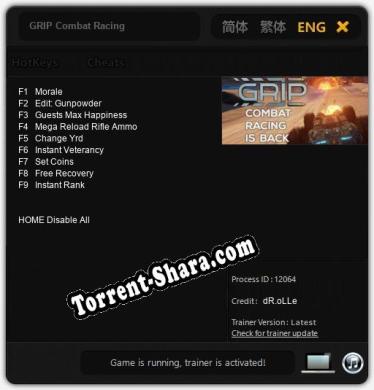 GRIP Combat Racing: Трейнер +9 [v1.1]