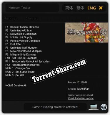 Hartacon Tactics: Трейнер +15 [v1.6]