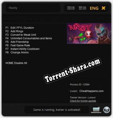 Haxity: Трейнер +8 [v1.5]