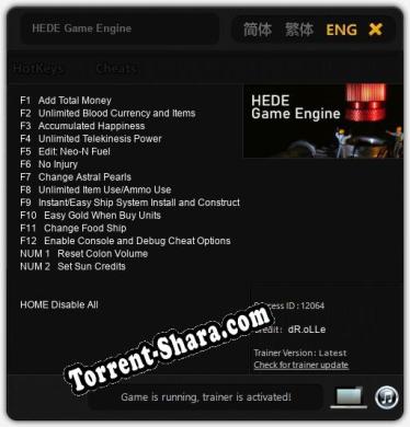 Трейнер для HEDE Game Engine [v1.0.2]