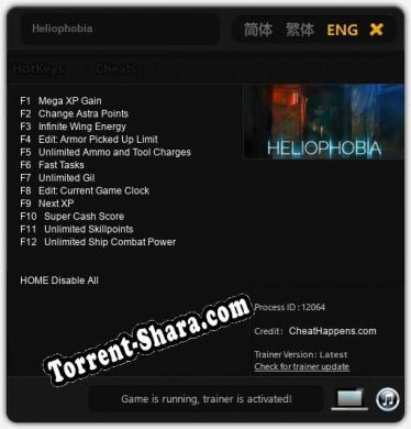 Трейнер для Heliophobia [v1.0.7]