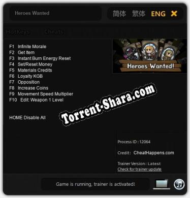 Трейнер для Heroes Wanted [v1.0.5]