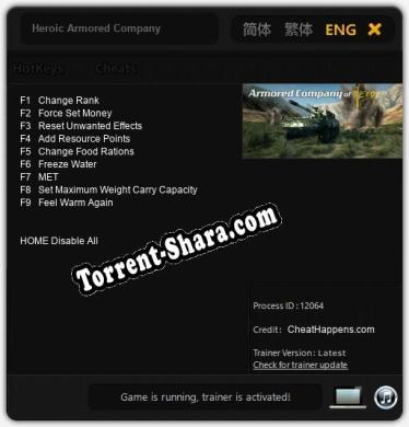Трейнер для Heroic Armored Company [v1.0.9]