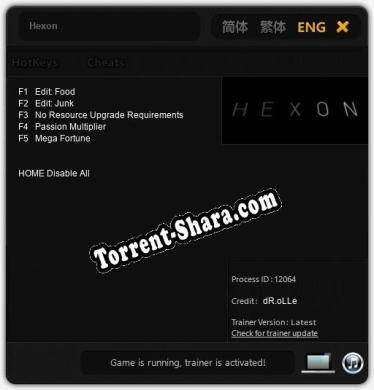 Трейнер для Hexon [v1.0.7]