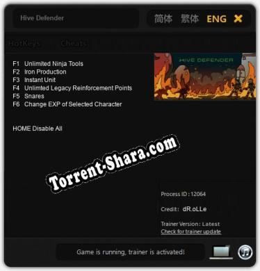 Hive Defender: Трейнер +6 [v1.6]