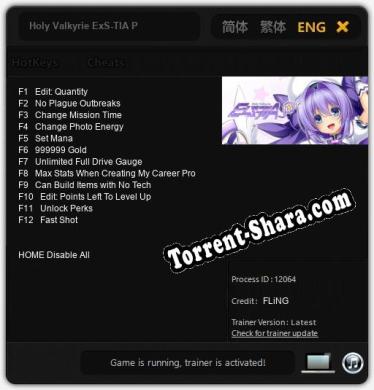 Holy Valkyrie ExS-TIA P: Читы, Трейнер +12 [FLiNG]