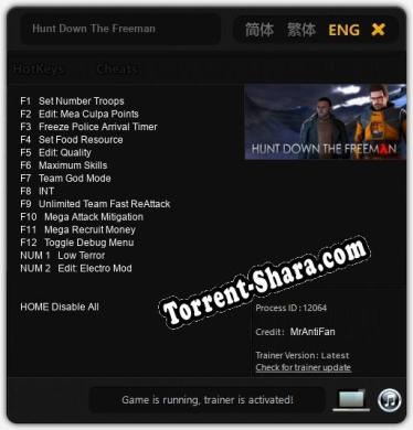 Трейнер для Hunt Down The Freeman [v1.0.9]