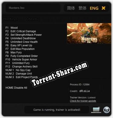 Hunters Inc: Трейнер +15 [v1.5]