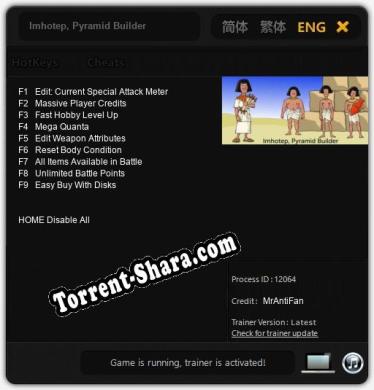 Imhotep, Pyramid Builder: Трейнер +9 [v1.6]