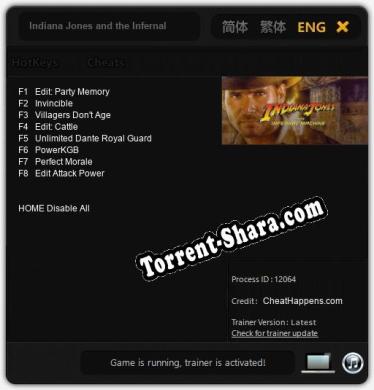 Indiana Jones and the Infernal Machine: Читы, Трейнер +8 [CheatHappens.com]
