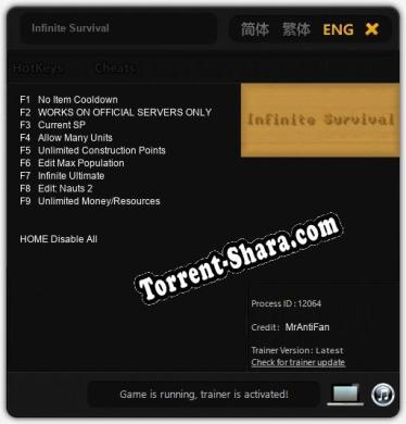 Трейнер для Infinite Survival [v1.0.7]