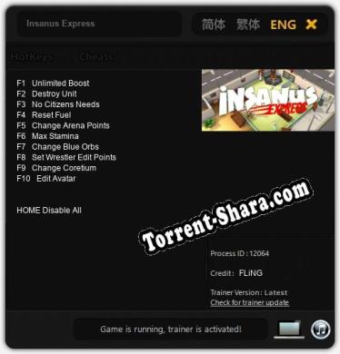 Insanus Express: Трейнер +10 [v1.3]