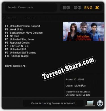 Трейнер для Interim Crossroads [v1.0.8]