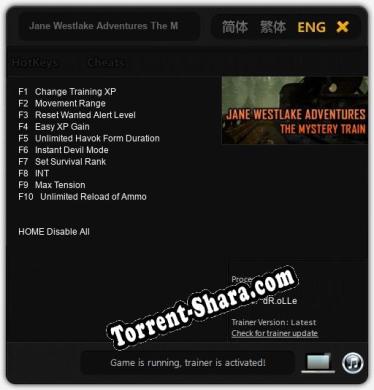 Трейнер для Jane Westlake Adventures The Mystery Train [v1.0.3]