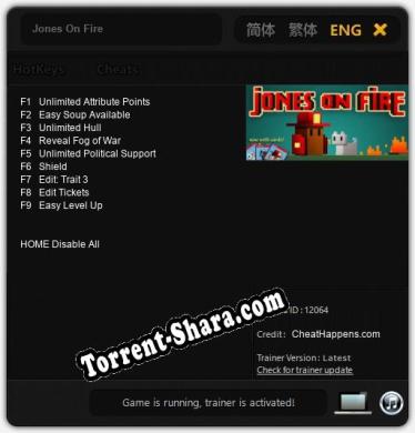 Jones On Fire: Трейнер +9 [v1.2]