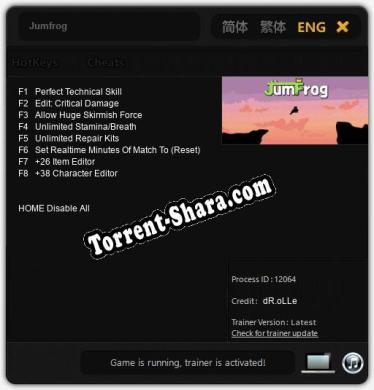 Jumfrog: Трейнер +8 [v1.7]