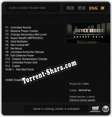 Трейнер для Justice Seeker Unsafe Data [v1.0.7]