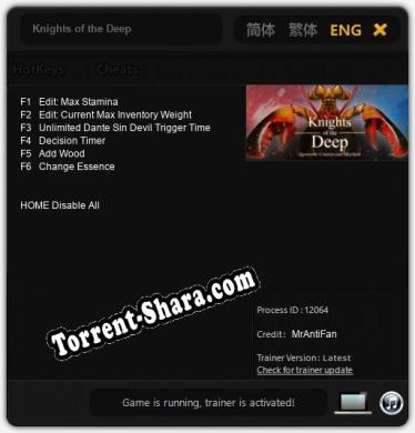 Трейнер для Knights of the Deep [v1.0.3]