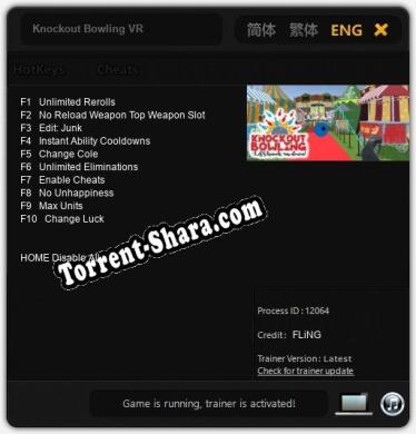 Трейнер для Knockout Bowling VR [v1.0.2]
