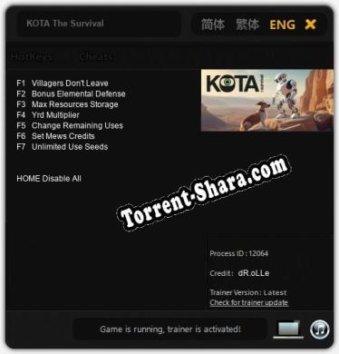 Трейнер для KOTA The Survival [v1.0.1]
