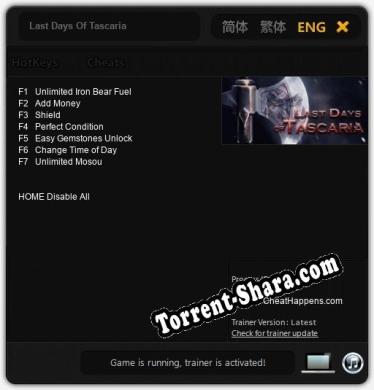 Last Days Of Tascaria: Трейнер +7 [v1.8]