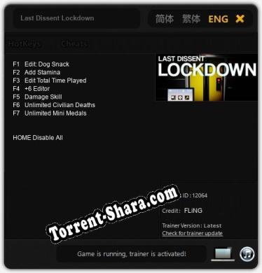 Трейнер для Last Dissent Lockdown [v1.0.9]