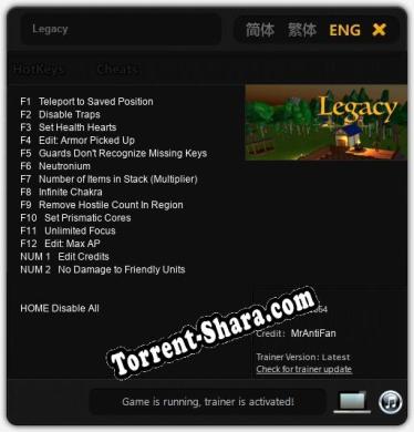Трейнер для Legacy [v1.0.5]