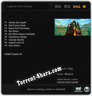 Трейнер для Legends Saint George [v1.0.9]