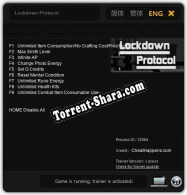 Lockdown Protocol: Трейнер +9 [v1.5]