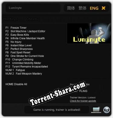 Трейнер для Luminyte [v1.0.9]