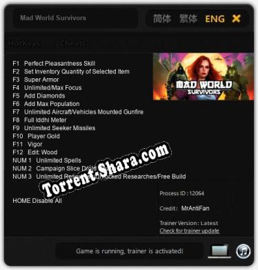 Трейнер для Mad World Survivors [v1.0.4]