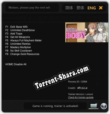Madam, please pay the rent with your body.: Трейнер +9 [v1.8]