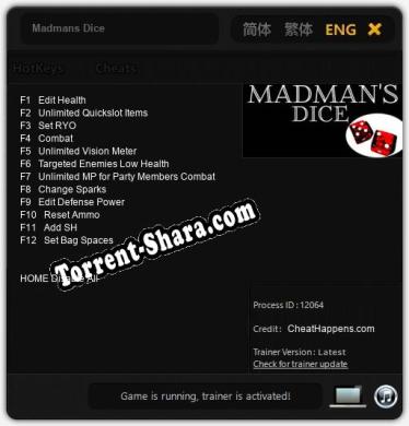 Трейнер для Madmans Dice [v1.0.9]