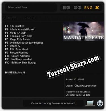 Трейнер для Mandated Fate [v1.0.3]
