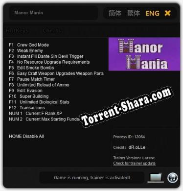 Трейнер для Manor Mania [v1.0.6]
