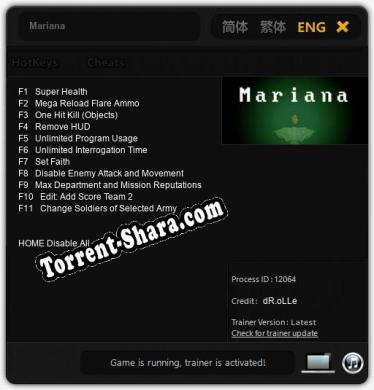 Трейнер для Mariana [v1.0.2]