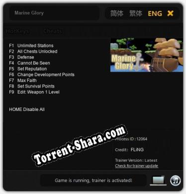 Трейнер для Marine Glory [v1.0.8]