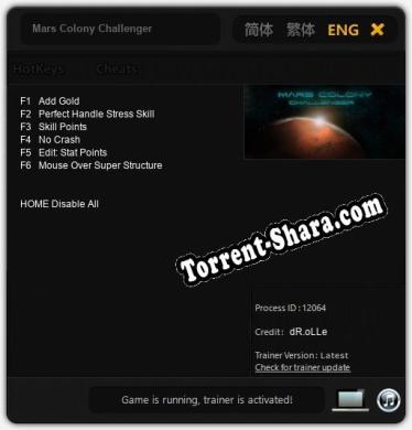 Трейнер для Mars Colony Challenger [v1.0.4]