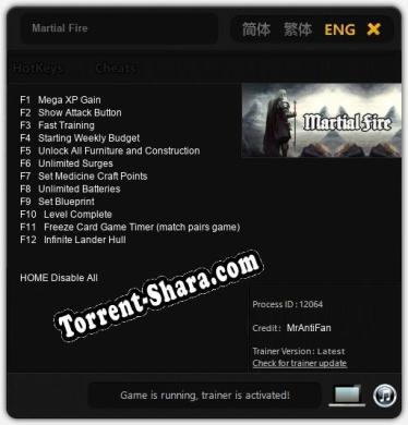 Трейнер для Martial Fire [v1.0.8]