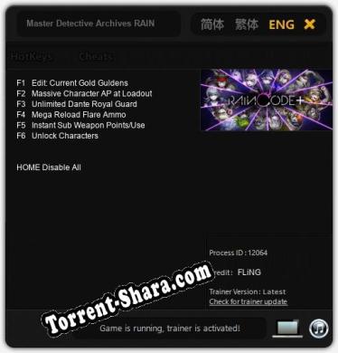 Трейнер для Master Detective Archives RAIN CODE Plus [v1.0.5]
