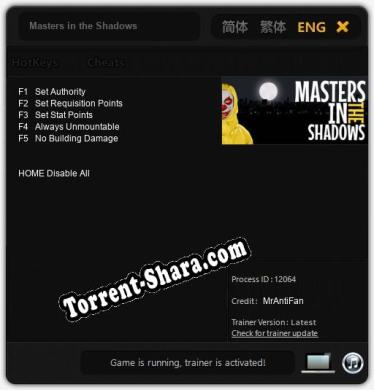 Masters in the Shadows: Читы, Трейнер +5 [MrAntiFan]