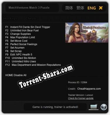MatchVentures Match 3 Puzzle  City Builder: Трейнер +12 [v1.6]