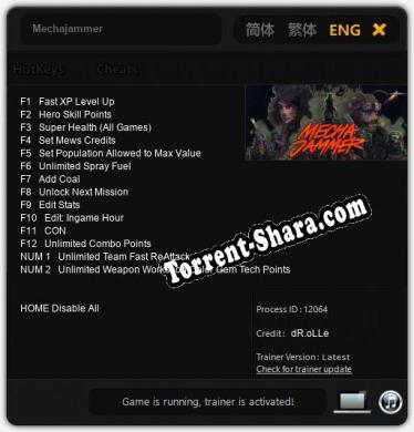 Трейнер для Mechajammer [v1.0.1]