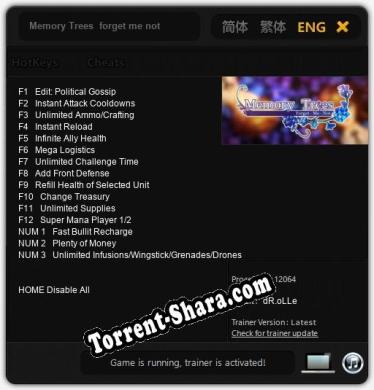 Memory Trees  forget me not: ТРЕЙНЕР И ЧИТЫ (V1.0.64)