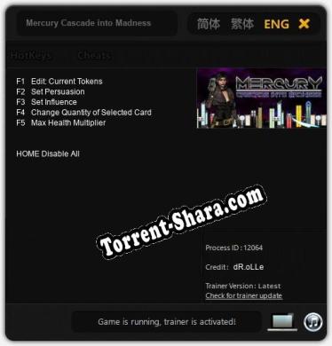 Трейнер для Mercury Cascade into Madness [v1.0.6]