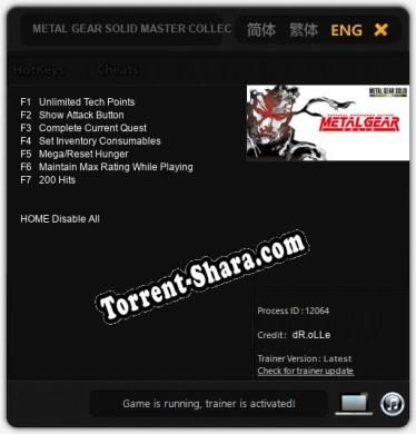 Трейнер для METAL GEAR SOLID MASTER COLLECTION Vol.1 METAL GEAR SOLID [v1.0.4]