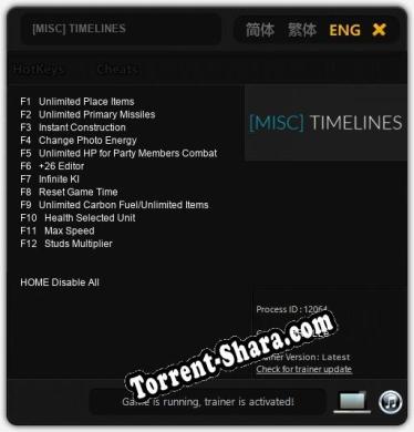 Трейнер для [MISC] TIMELINES [v1.0.6]